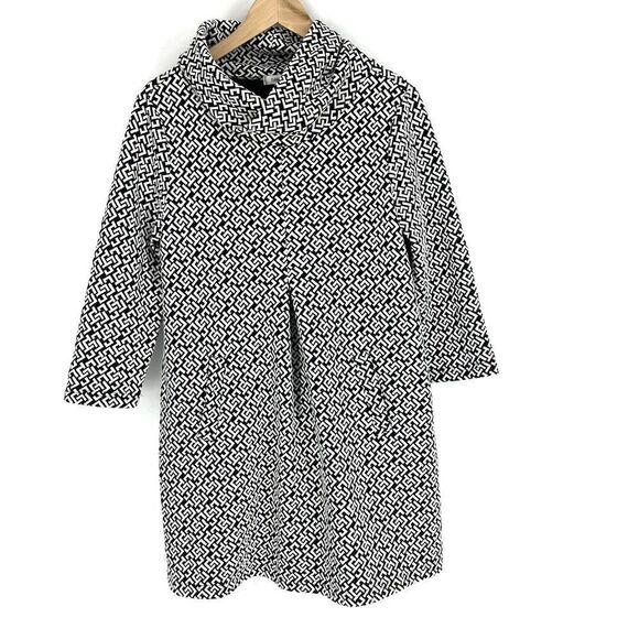Tyler Boe Dress Size Medium Womens Navy White Greek Key Print Pockets Cowl Neck - Picture 1 of 9